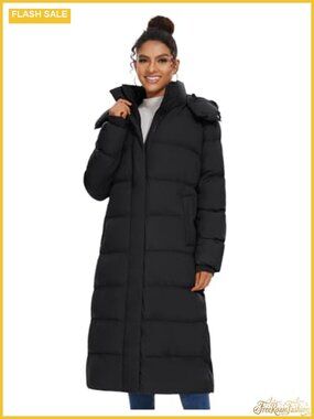Women's Long Quilted Puffer Coat Maxi Winter Jacket Detachable Hood
